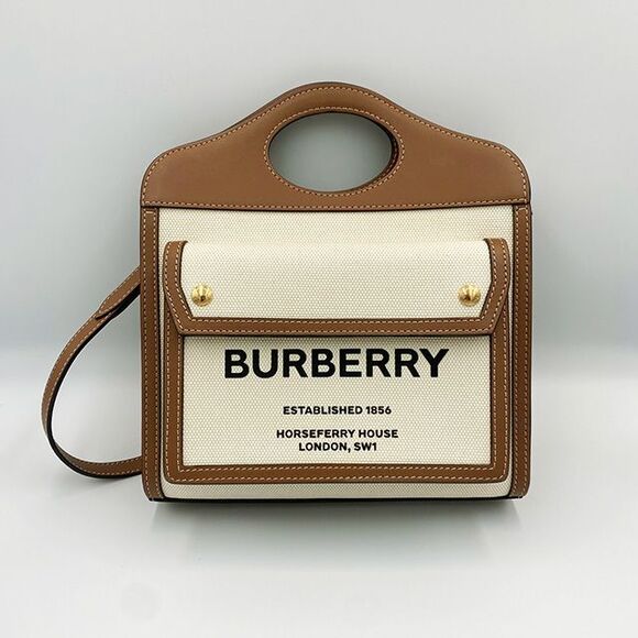 Burberry Handbags - Brown Canvas Leather Two-tone Pocket Mini Tote Bag